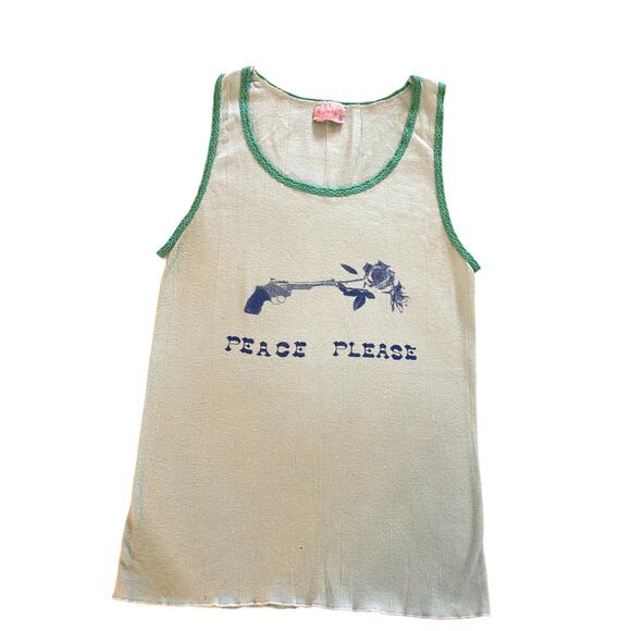 Y2K Sparkle PEACE PLEASE BLUE TANK - Size Small - Picture 1 of 2